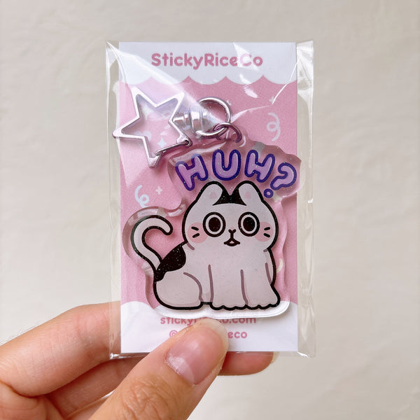 "Huh?" Cat Meme Glitter Keychain