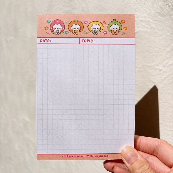 Fruit Head Rice the Bear Gridded 4 x 6 in Memo Pads
