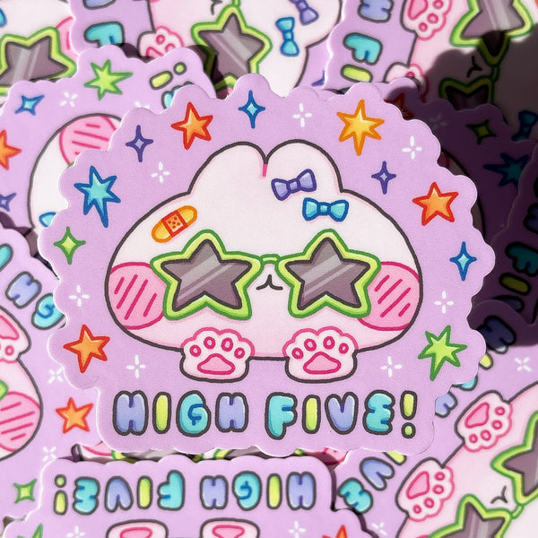 High Five Bunny Heavy Duty Waterproof Vinyl Diecut Sticker