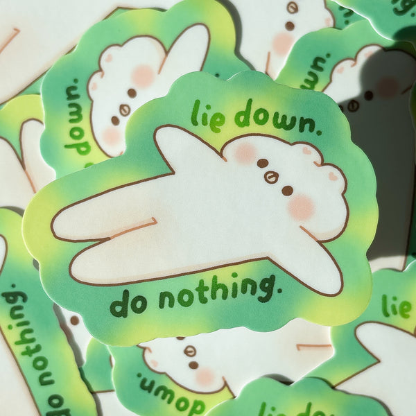 Lie Down Do Nothing Rice the Bear Heavy Duty Waterproof Vinyl Diecut Sticker