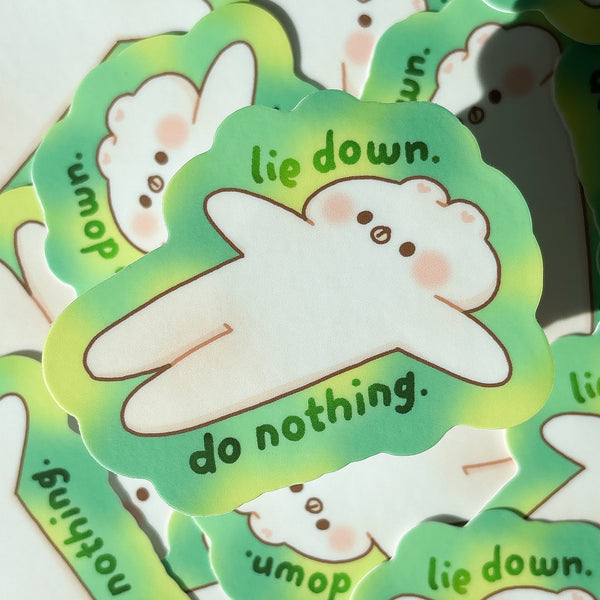 Lie Down Do Nothing Rice the Bear Heavy Duty Waterproof Vinyl Diecut Sticker