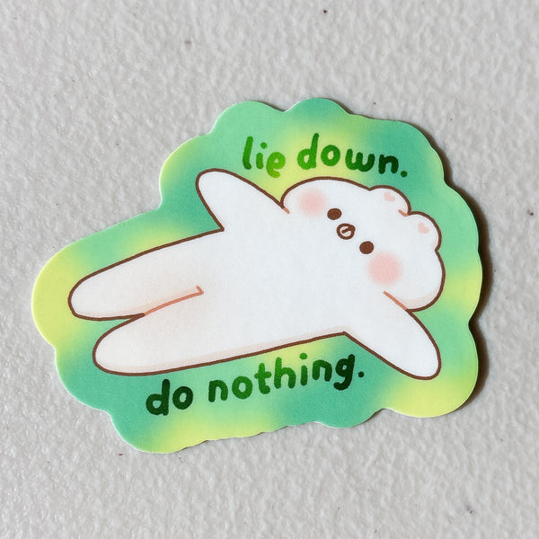 Lie Down Do Nothing Rice the Bear Heavy Duty Waterproof Vinyl Diecut Sticker