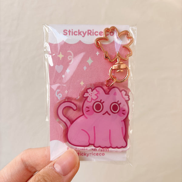 Sakura Cat Glitter Keychain
