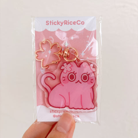 Sakura Cat Glitter Keychain