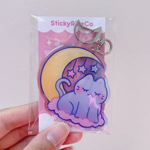 Moon Cat Holographic Glitter Keychain