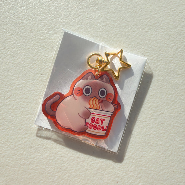Cat Noodle Calico Instant Cup Noodle Translucent Orange Glitter Keychain