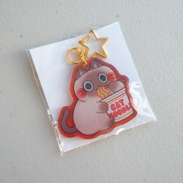 Cat Noodle Calico Instant Cup Noodle Translucent Orange Glitter Keychain