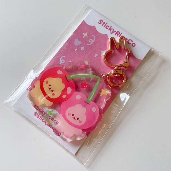 Cherry Bunnies Glitter Keychain