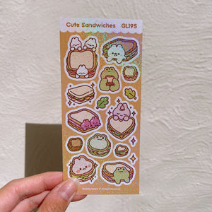 Cute Sandwiches Holographic Glitter Vinyl Deco Stickers