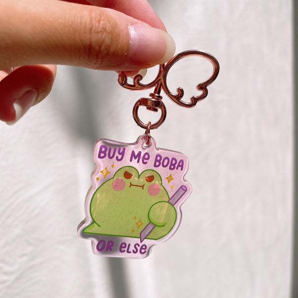Buy Me Boba or Else Matcha the Frog Glitter Keychain