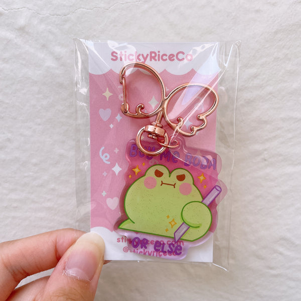 Buy Me Boba or Else Matcha the Frog Glitter Keychain