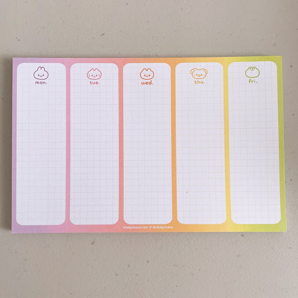 Rainbow Gradient Mon-Fri Minimalist Gridded Planner Pad