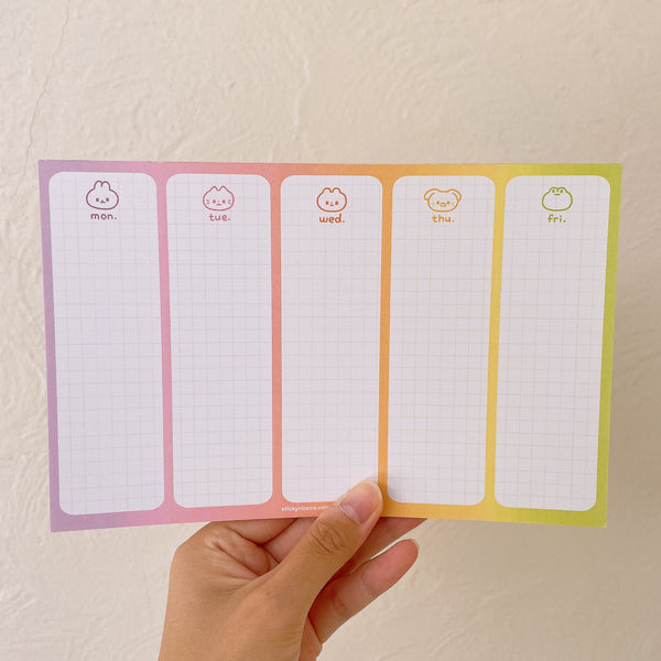 Rainbow Gradient Mon-Fri Minimalist Gridded Planner Pad