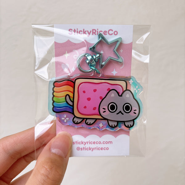 Nyan Cat Meme Glitter Holographic Keychain