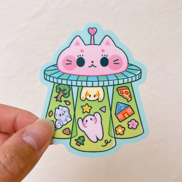 Kitty Cat UFO Heavy Duty Waterproof Vinyl Diecut Sticker