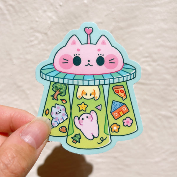 Kitty Cat UFO Heavy Duty Waterproof Vinyl Diecut Sticker