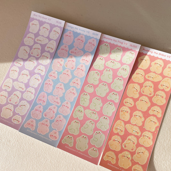 Cute StickyRiceCo Friends Holographic Glitter Vinyl Deco Stickers