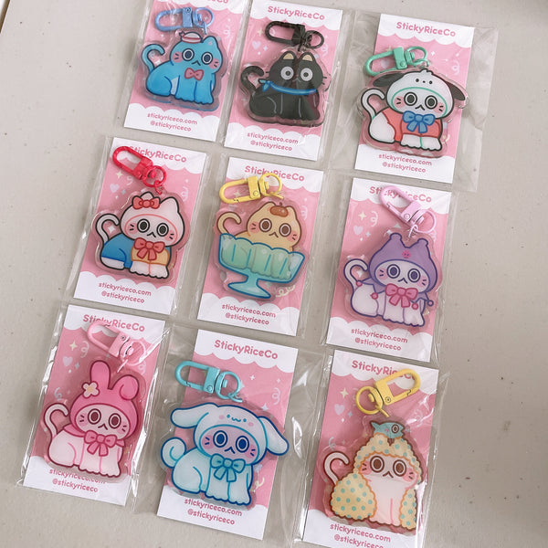 Cute Cat Characters Glitter Keychains