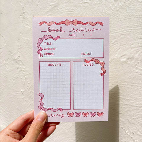 Pink Coquette Bow Cute Book Review Notepads