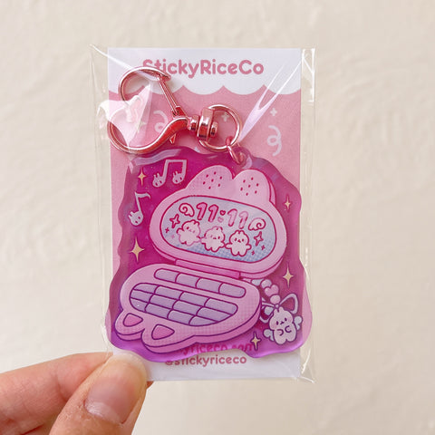 Bunny Cellphone Translucent Pink Glitter Keychain