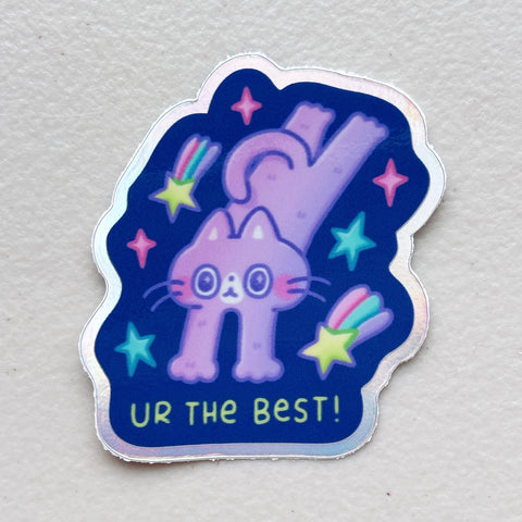 UR THE BEST Flying Space Cat Holographic Heavy Duty Waterproof Vinyl Diecut Sticker