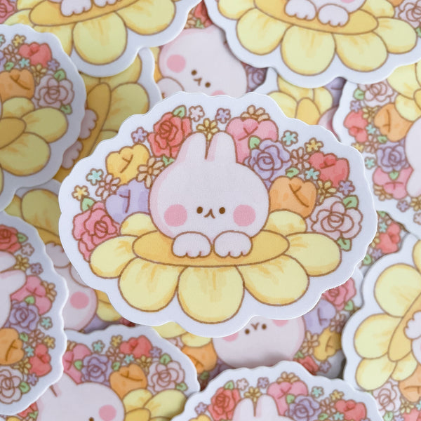 Bunny with Flowers Heavy Duty Waterproof Vinyl Diecut Sticker