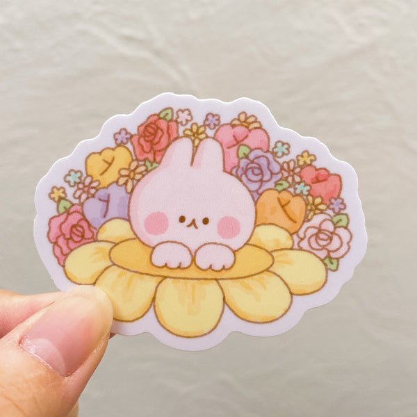 Bunny with Flowers Heavy Duty Waterproof Vinyl Diecut Sticker