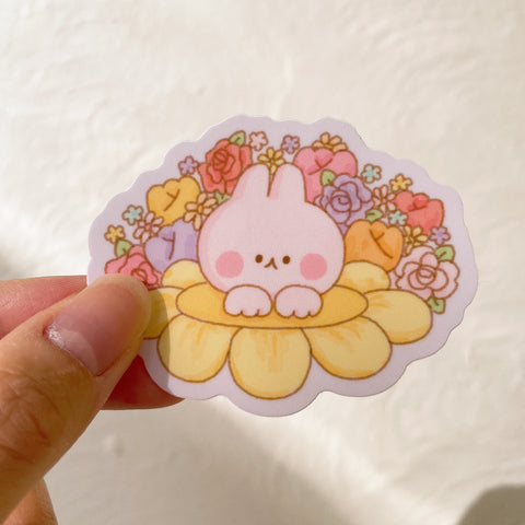 Bunny with Flowers Heavy Duty Waterproof Vinyl Diecut Sticker