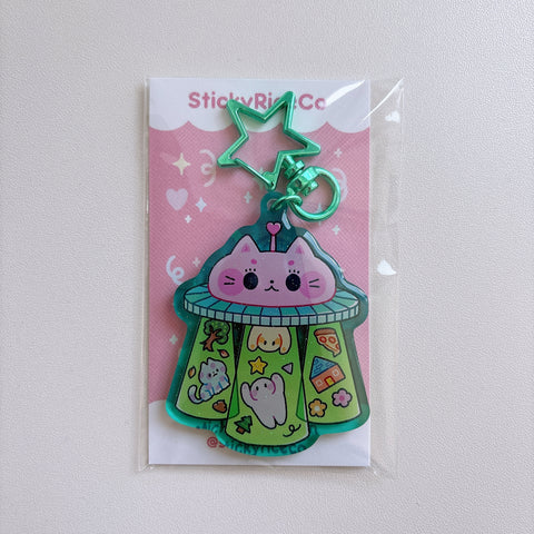 UFO Kitty Translucent Green Glitter Keychain