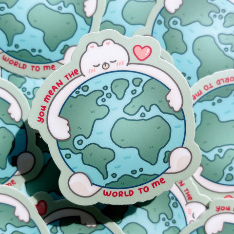 You Mean the World to Me Rice the Bear Heavy Duty Waterproof Vinyl Diecut Sticker