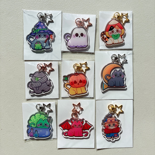 Halloween Cat Glitter Acrylic Keychains