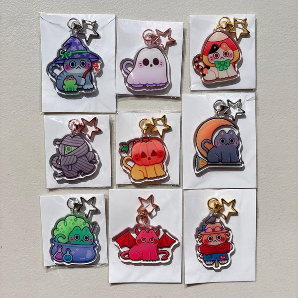 Halloween Cat Glitter Acrylic Keychains