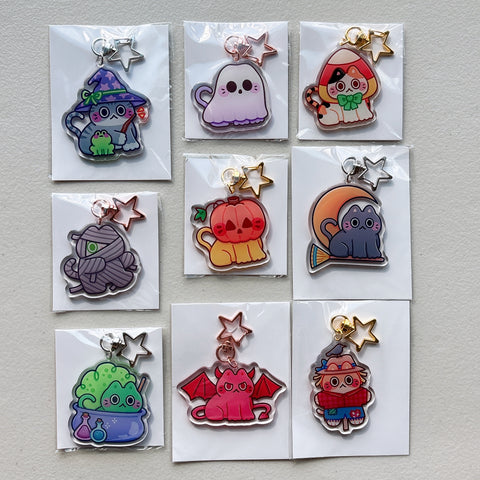 Halloween Cat Glitter Acrylic Keychains