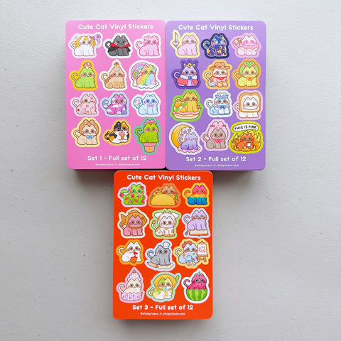 Cute Cat Heavy Duty Waterproof Matte Vinyl Sticker Sheets Volumes 1-3