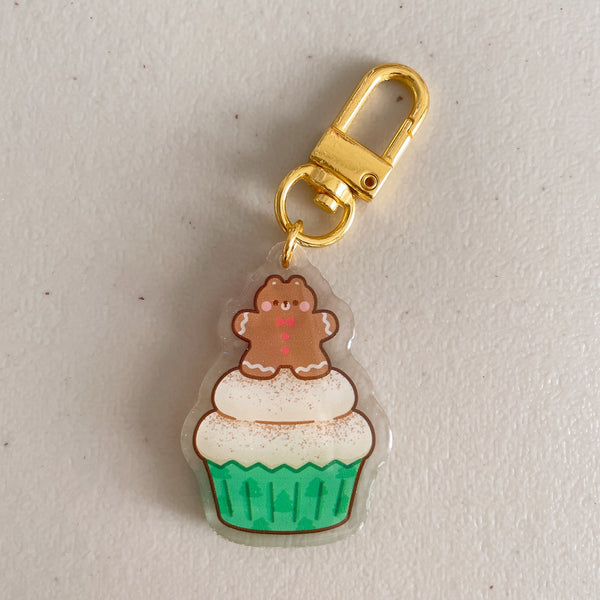 Gingerbread Rice the Bear Cupcake Glitter Keychain