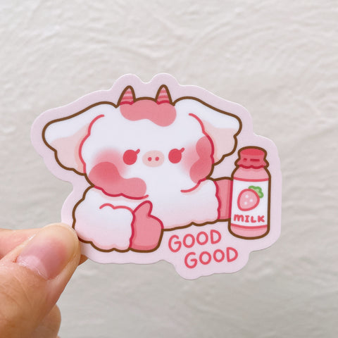 Strawberry Milk Strawberry Cow Heavy Duty Waterproof Vinyl Diecut Sticker