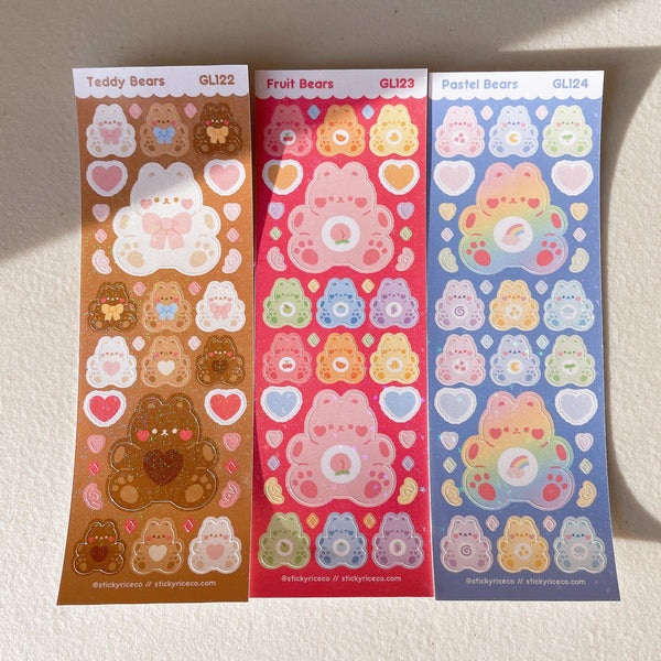 Teddy Bears Holographic Glitter Vinyl Deco Stickers