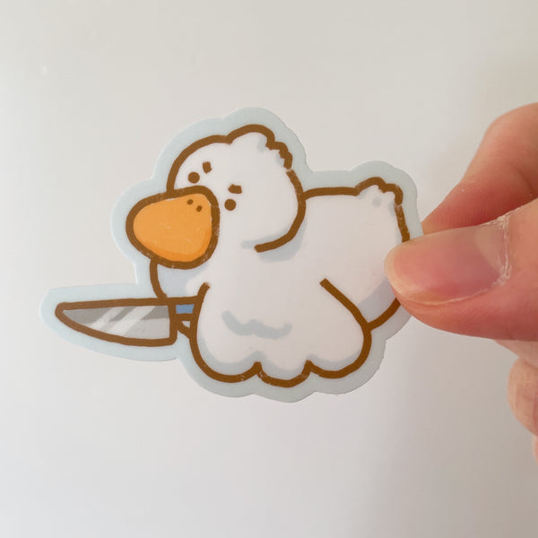 Angry Duck with Knife Heavy Duty Waterproof Vinyl Diecut Sticker