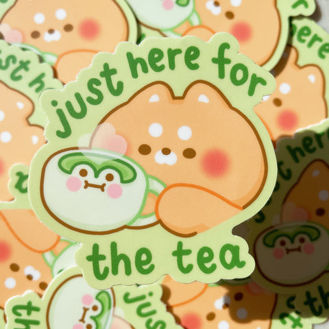 Just Here for the Tea Pudding Heavy Duty Waterproof Vinyl Diecut Sticker