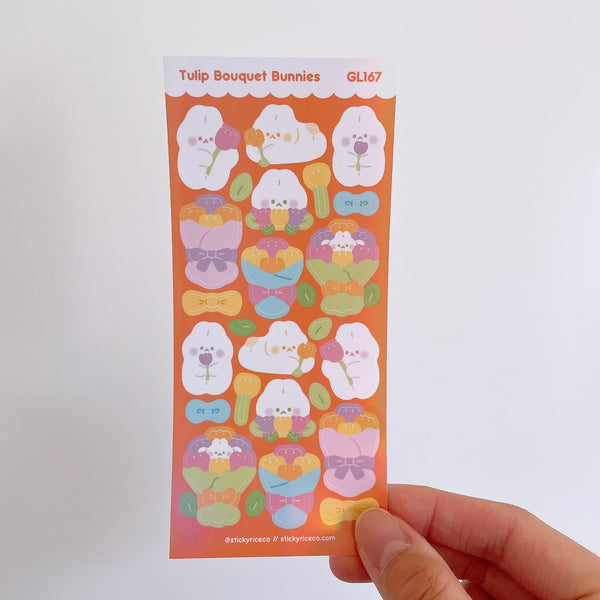 Tulip Bunnies Holographic Pearl Vinyl Deco Stickers