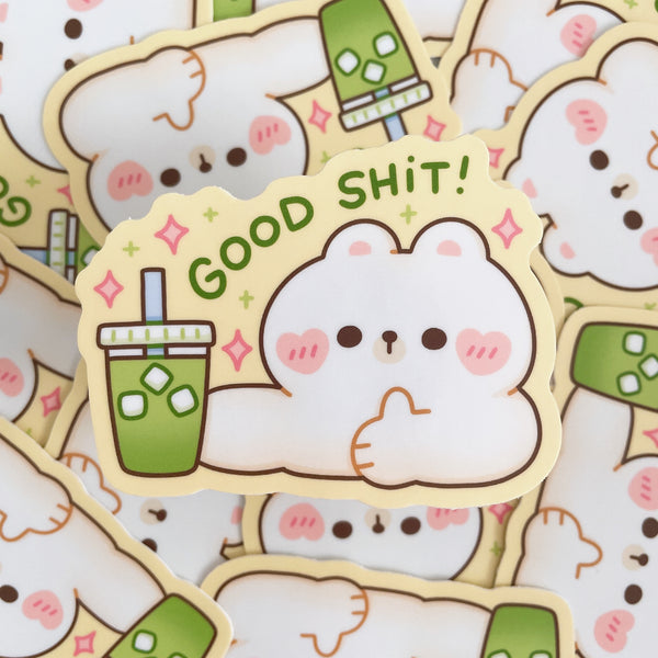 Good Shit Coffee and Matcha Bear Heavy Duty Waterproof Vinyl Diecut Sticker