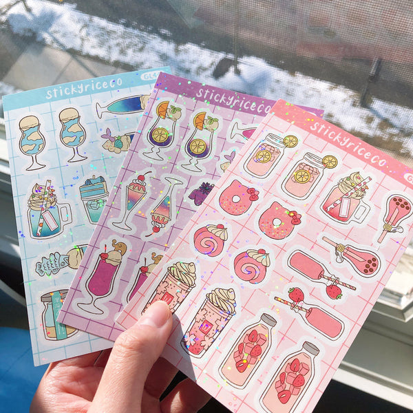 Aesthetic Drink Holographic Glitter Vinyl Stickers