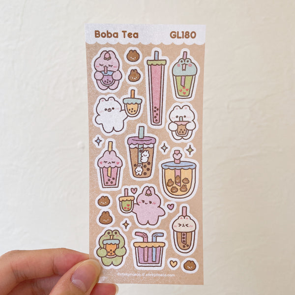Boba Tea Holographic Glitter Vinyl Deco Stickers