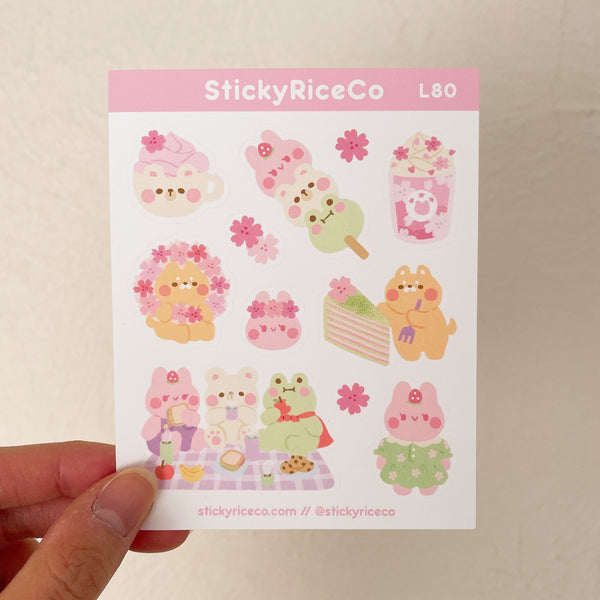 Sakura Cherry Blossoms Picnic with StickyRiceCo OCs Sticker Sheet