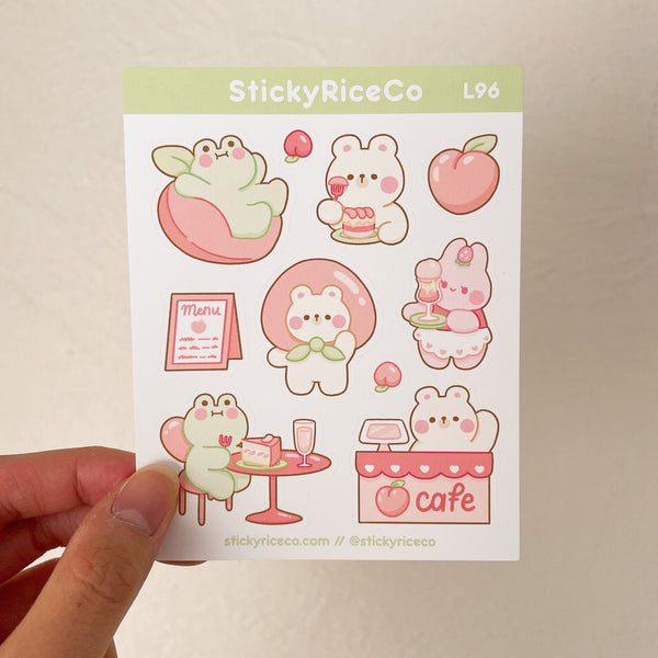 Peach Cafe Rice, Ichigo, and Matcha Sticker Sheet
