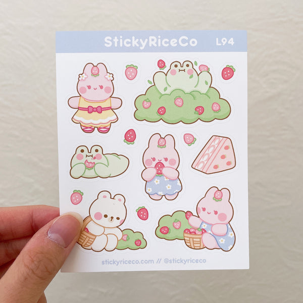Strawberry Picking Rice, Ichigo, and Matcha Sticker Sheet
