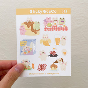 Breakfast Brunch Food Rice, Ichigo, and Matcha Sticker Sheet
