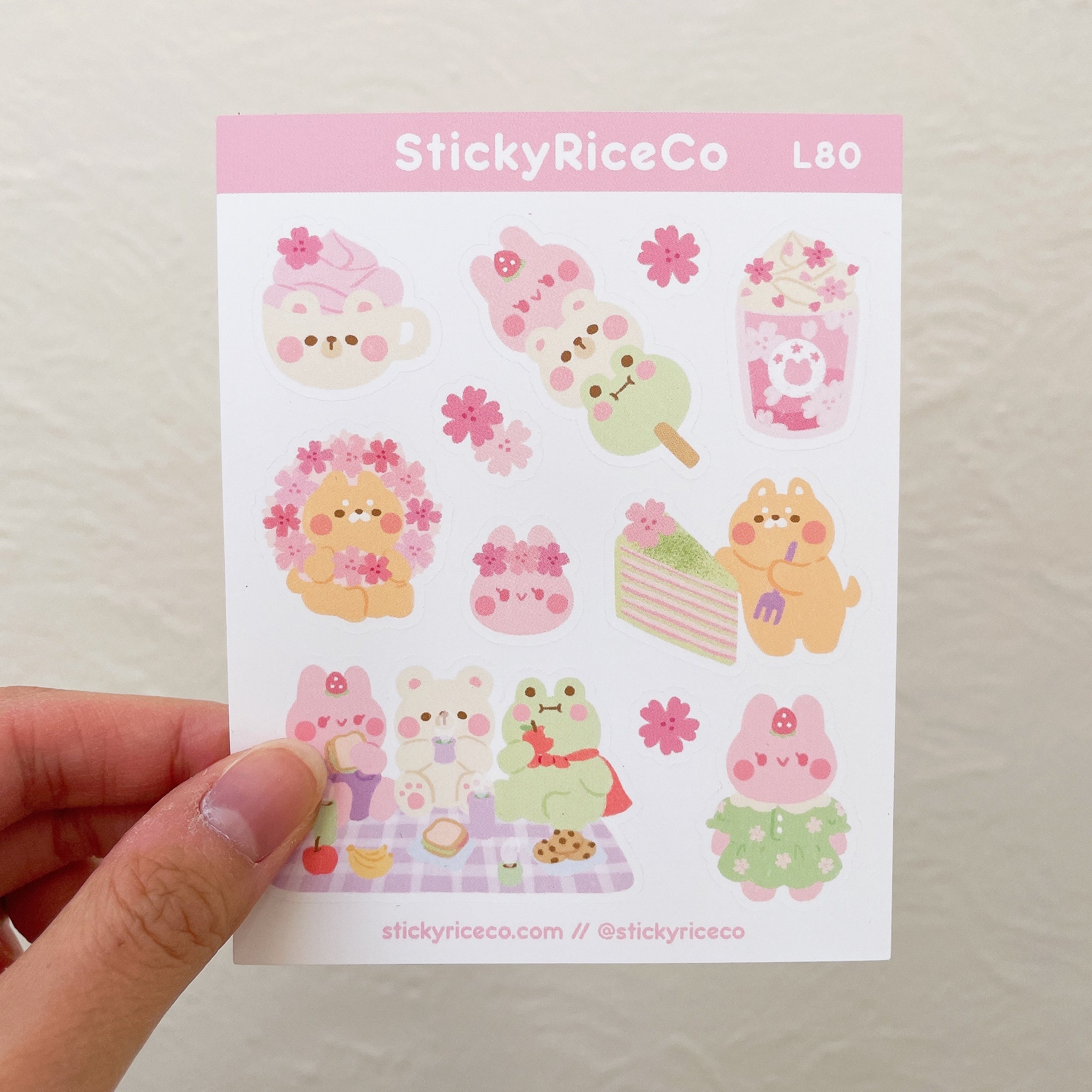 Sakura Cherry Blossoms Picnic with StickyRiceCo OCs Sticker Sheet