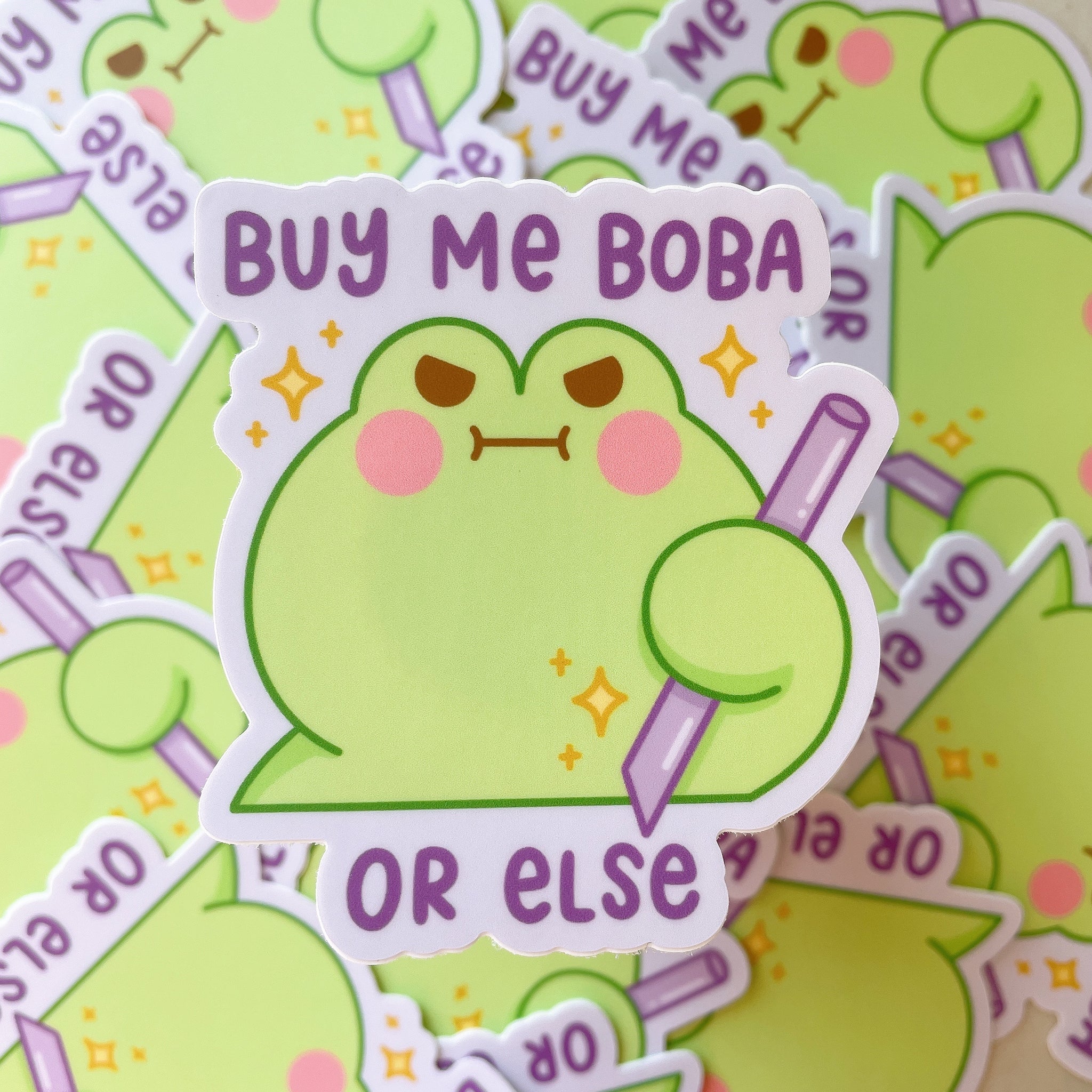 Buy Me Boba or Else Matcha the Frog Heavy Duty Waterproof Vinyl Diecut Sticker