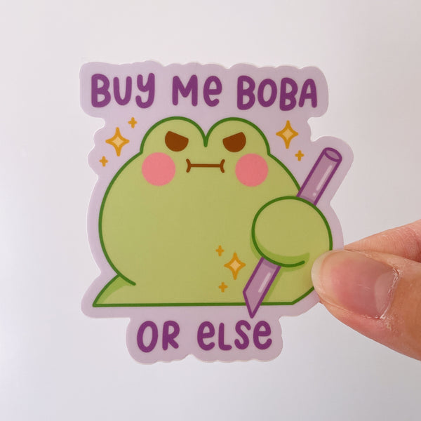 Buy Me Boba or Else Matcha the Frog Heavy Duty Waterproof Vinyl Diecut Sticker